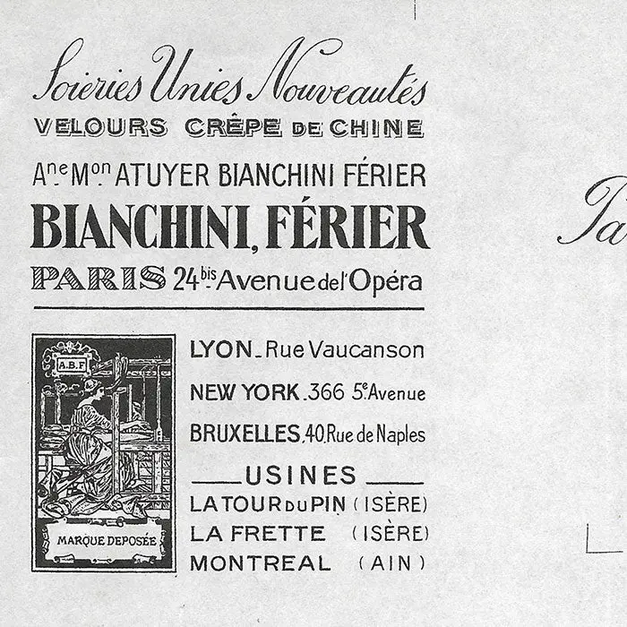 Bianchini Ferier - Correspondance Du Fabricant De Tissus, 24 Avenue De L'opéra À Paris (1921) 2