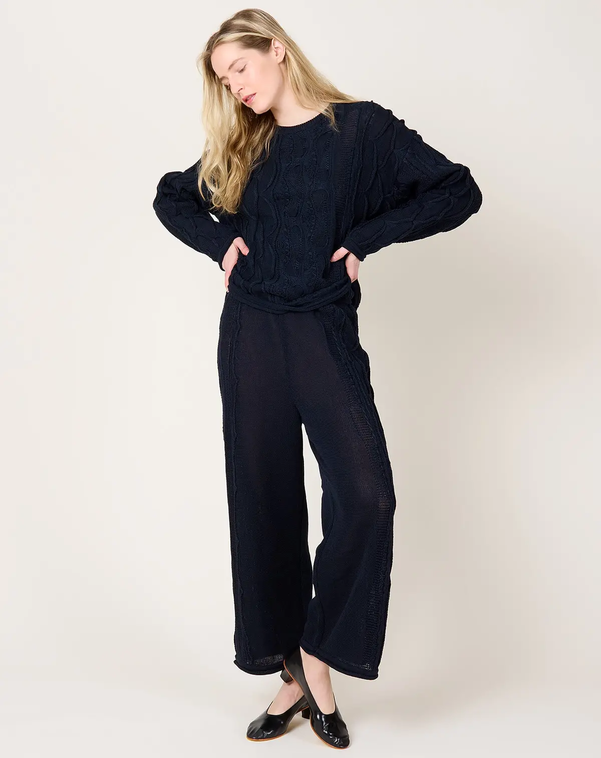 Cable Knit Pants In Dark Navy 1