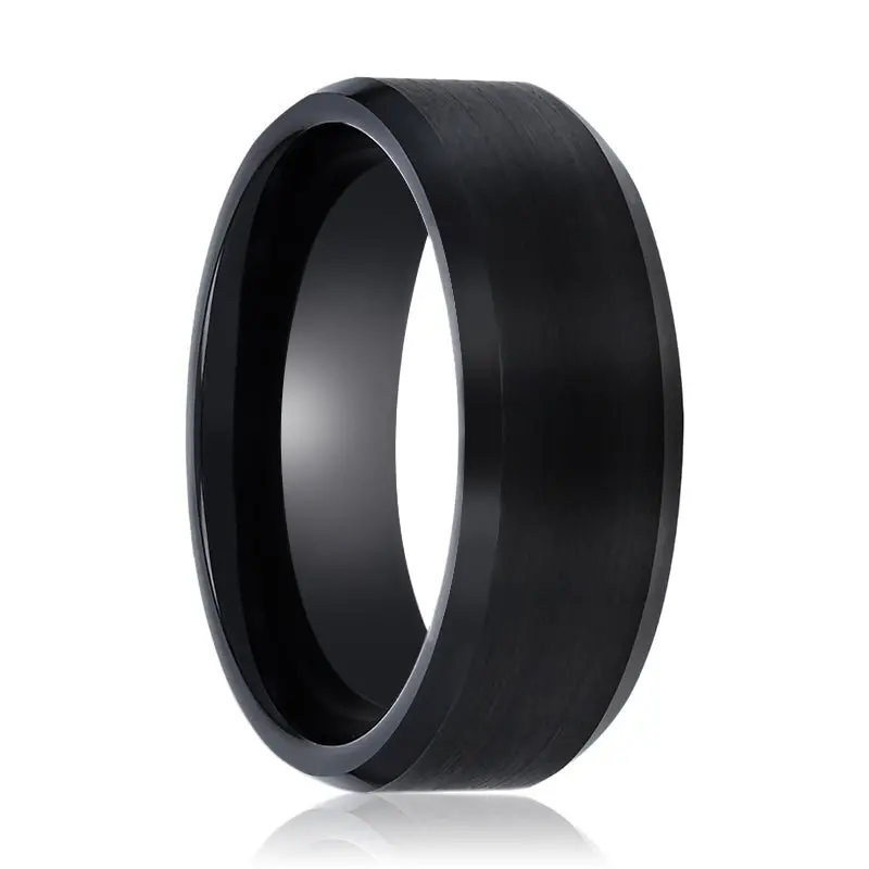 Blackjack | Black Ring, Black Tungsten Ring, Brushed, Beveled 1