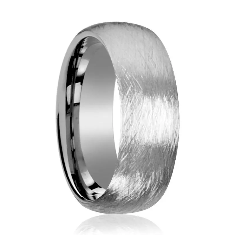 Blackwald | Silver Tungsten Ring, Deep Texture Brushed Finish, Domed 1