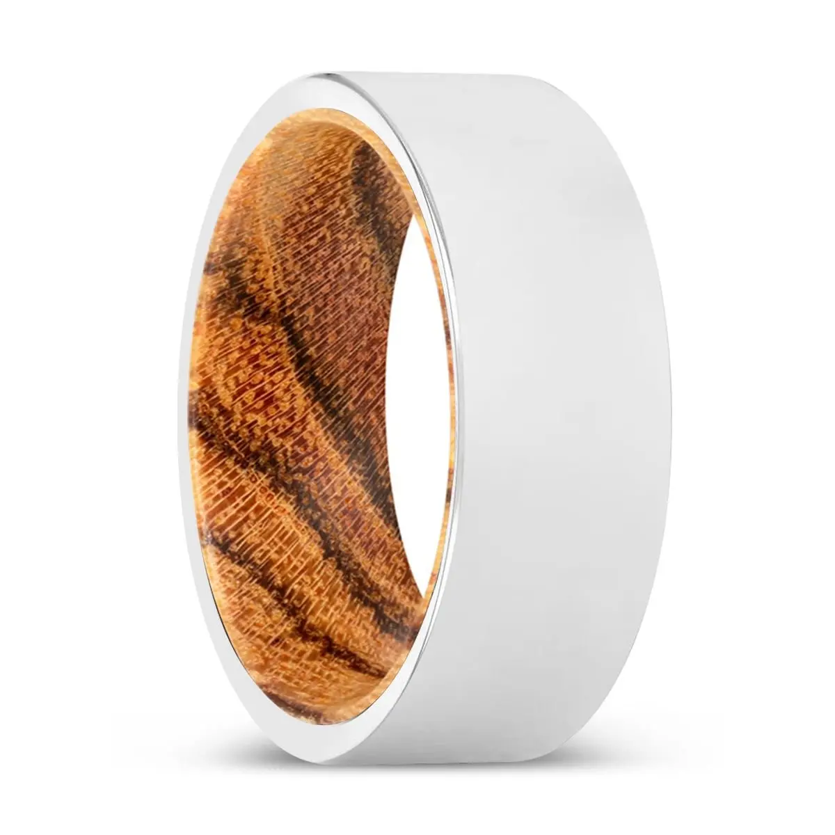 Blackwell | Bocote Wood, Silver Tungsten Ring, Shiny, Flat 1