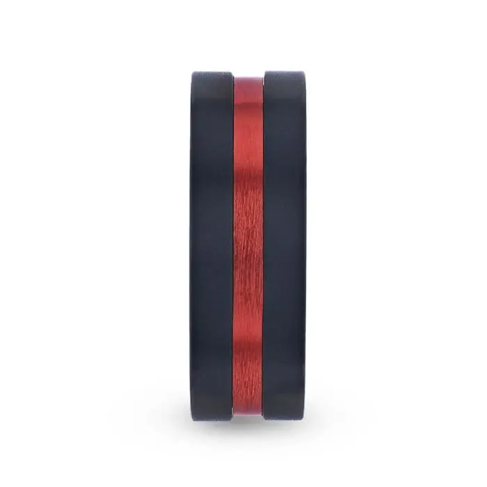 Blaze | Black Titanium Ring, Red Groove, Flat 2