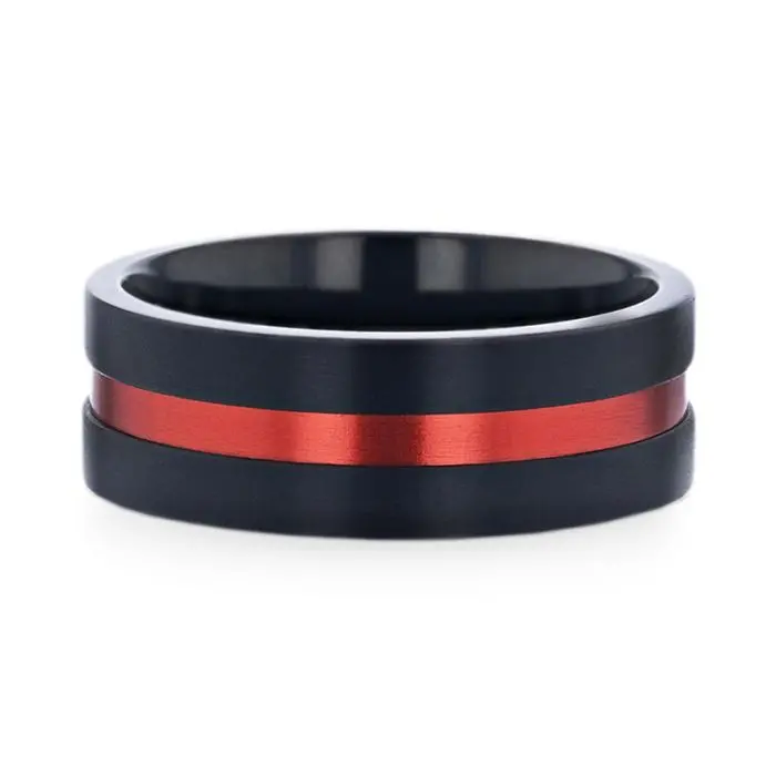 Blaze | Black Titanium Ring, Red Groove, Flat 3