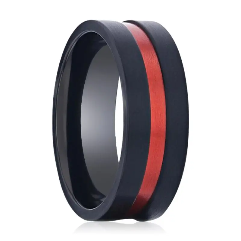 Blaze | Black Titanium Ring, Red Groove, Flat 1