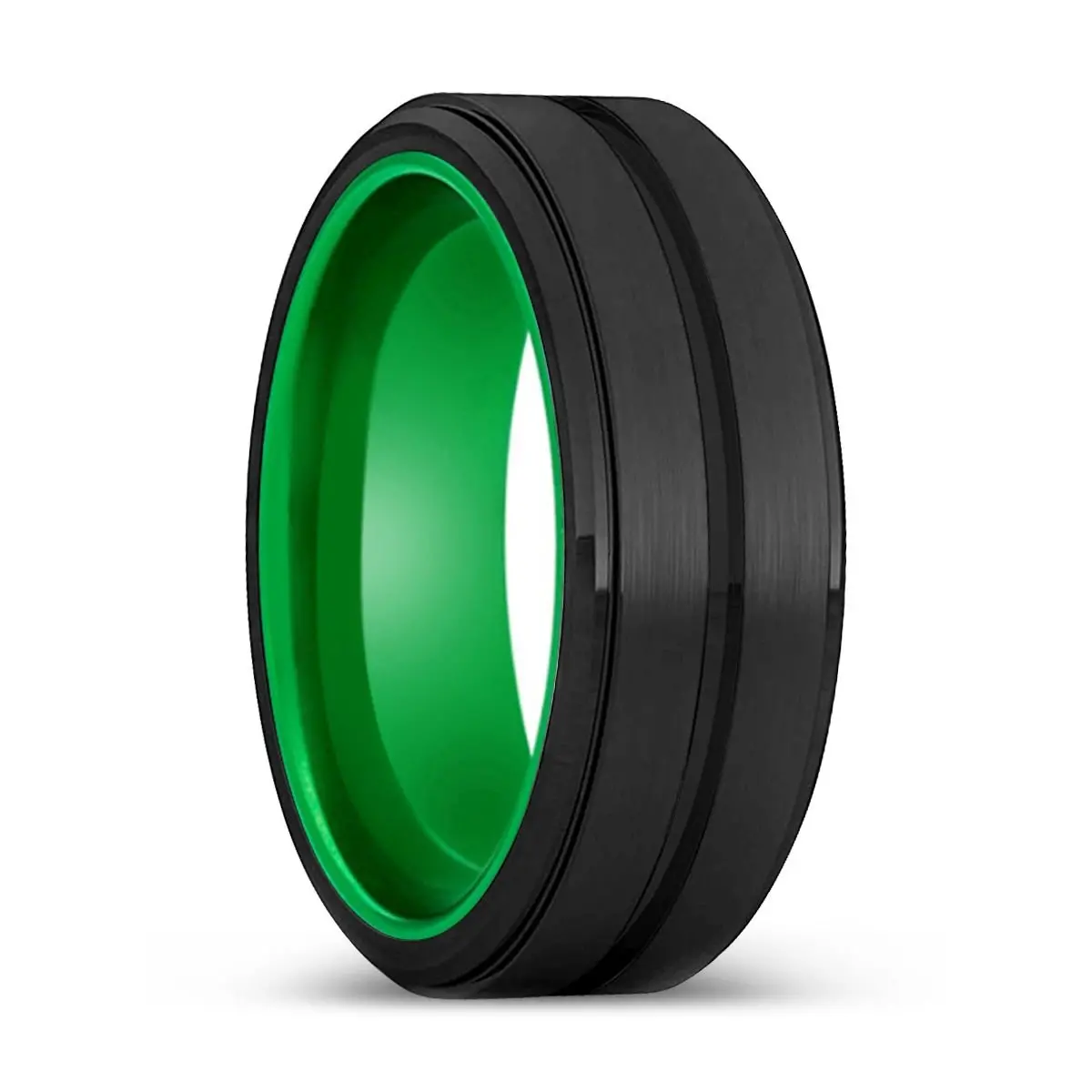 Blitz | Green Ring, Black Tungsten Ring, Grooved, Stepped Edge 1