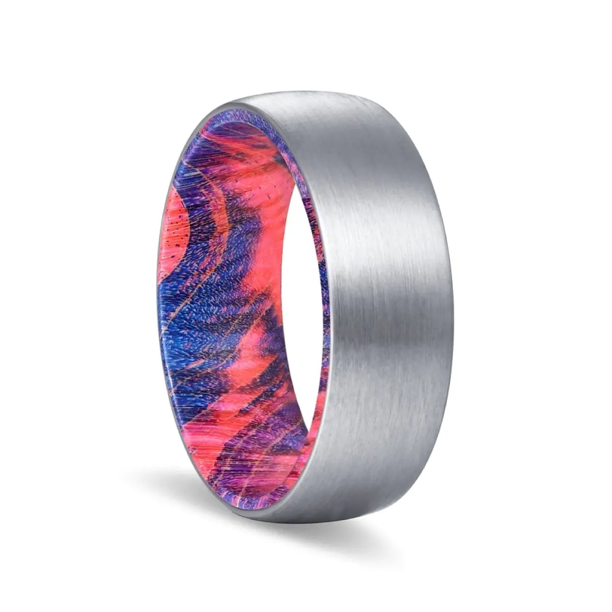 Bluesox  | Blue And Red Wood, Silver Tungsten Ring, Brushed, Domed 1