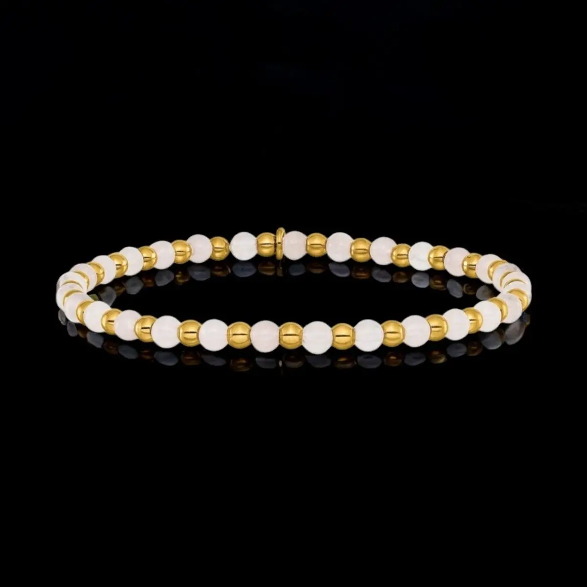Pink Quartz Bracelet - Women's Beaded Stretch Fit Bracelet With Yellow Ip-Plated Beads 1