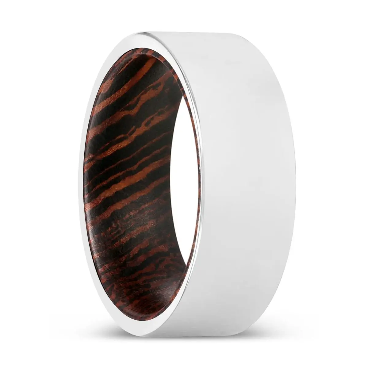Booker | Wenge Wood, Silver Tungsten Ring, Shiny, Flat 1