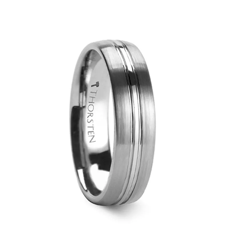 Boss | Silver Tungsten Ring, Center Groove, Domed 1