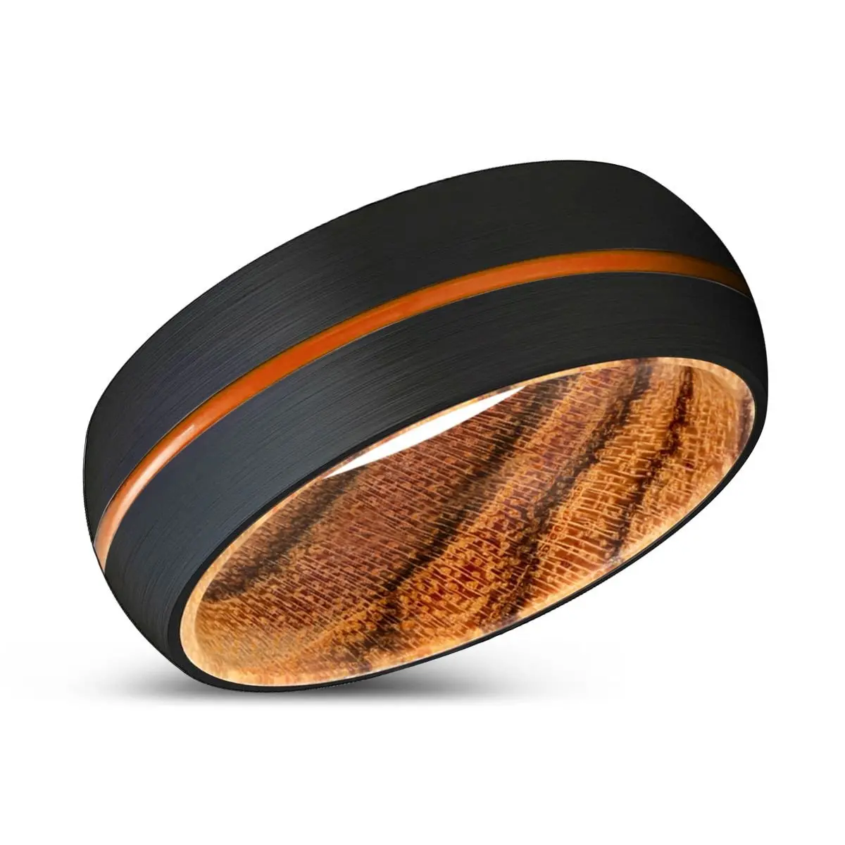 Botanic | Bocote Wood, Black Tungsten Ring, Orange Groove, Domed 2