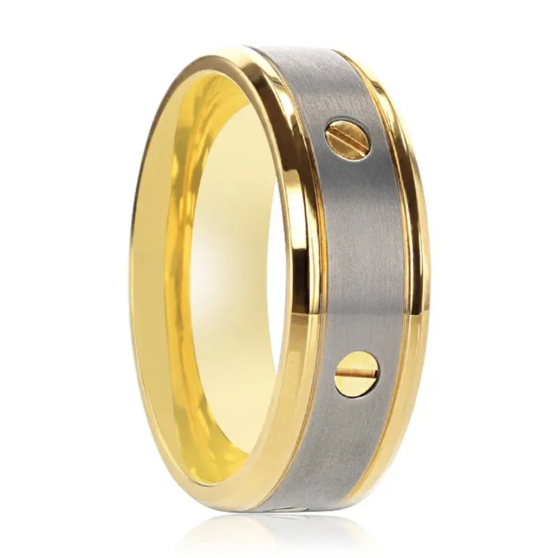 Boundless | Gold Titanium Ring, Rotating Screw Design, Beveled 1