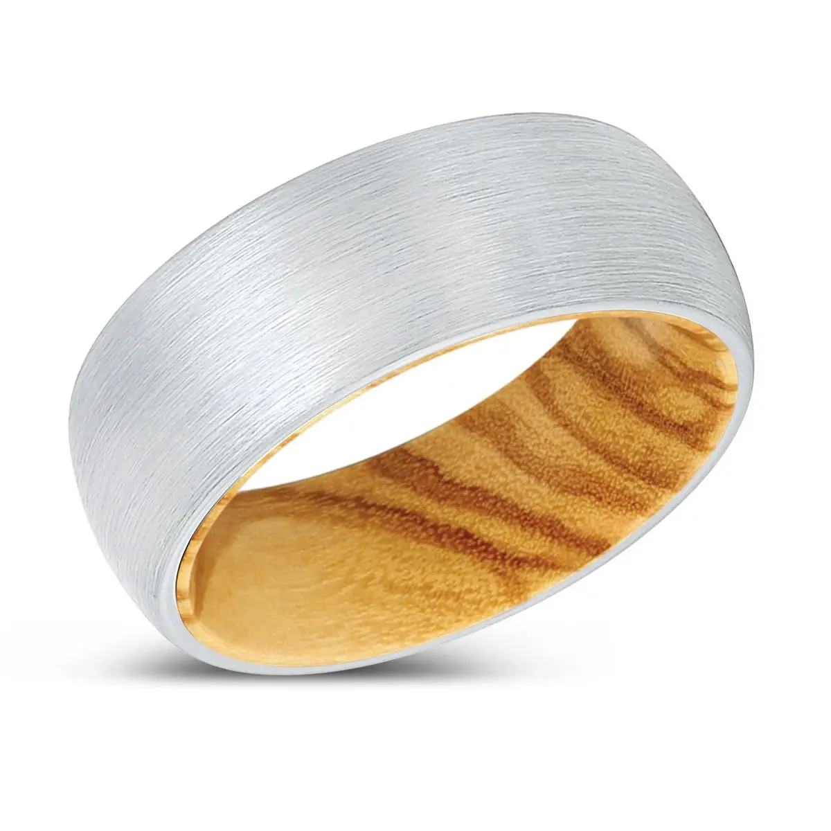 Bountiful | Olive Wood, White Tungsten Ring, Brushed, Domed 2