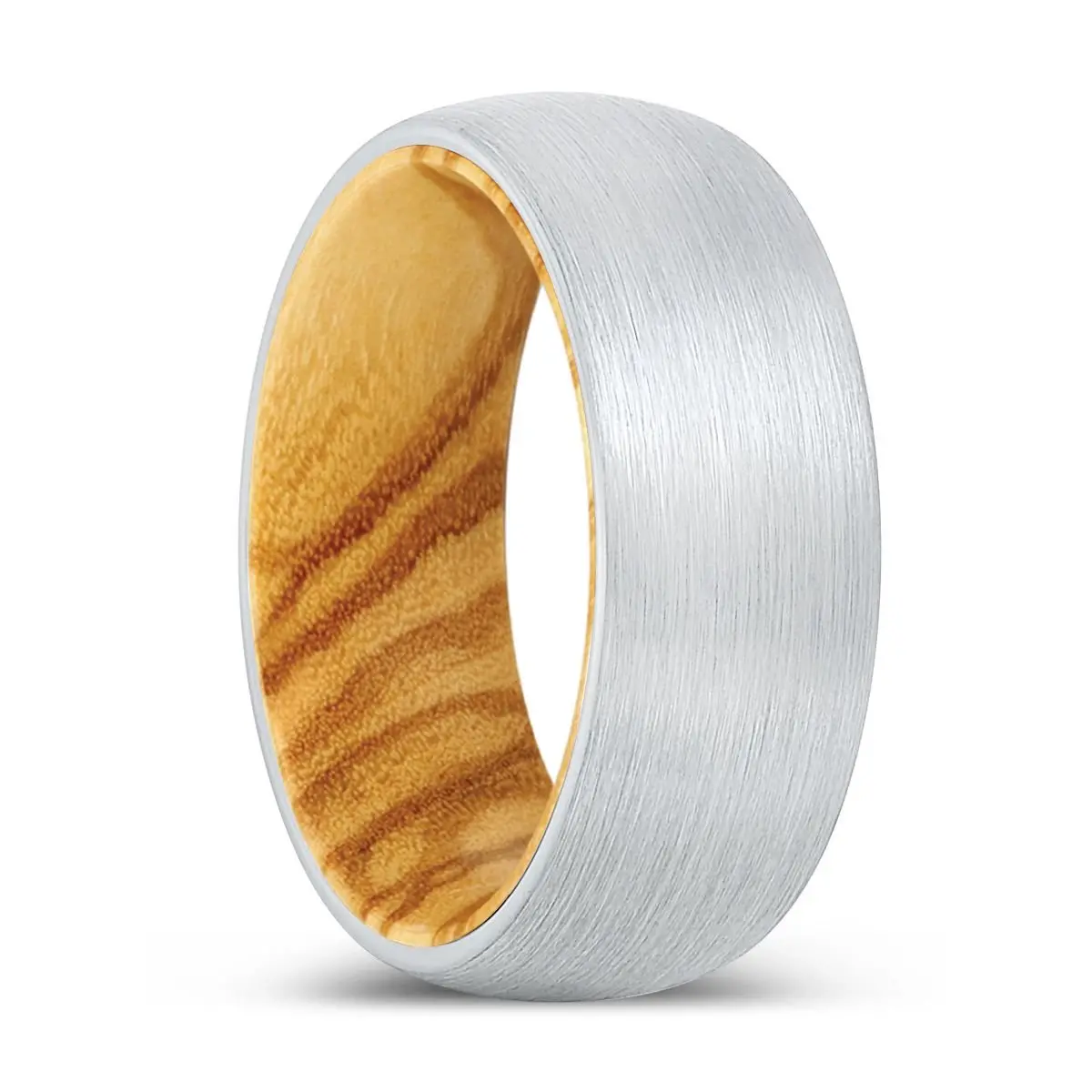 Bountiful | Olive Wood, White Tungsten Ring, Brushed, Domed 1