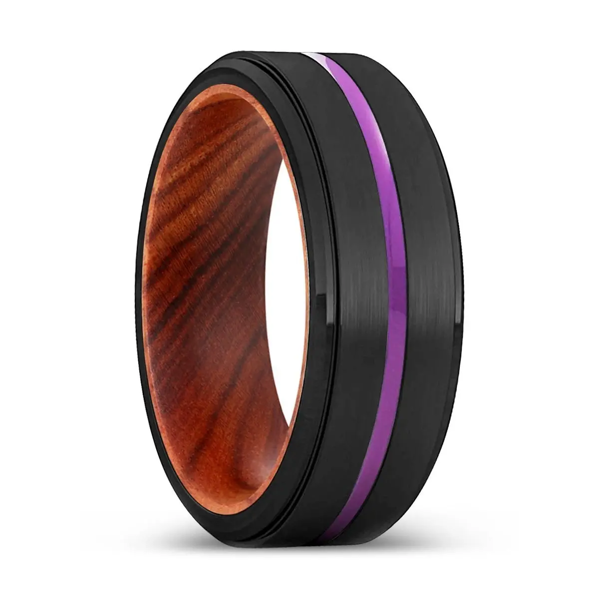 Bowral | Iron Wood, Black Tungsten Ring, Purple Groove, Stepped Edge 1
