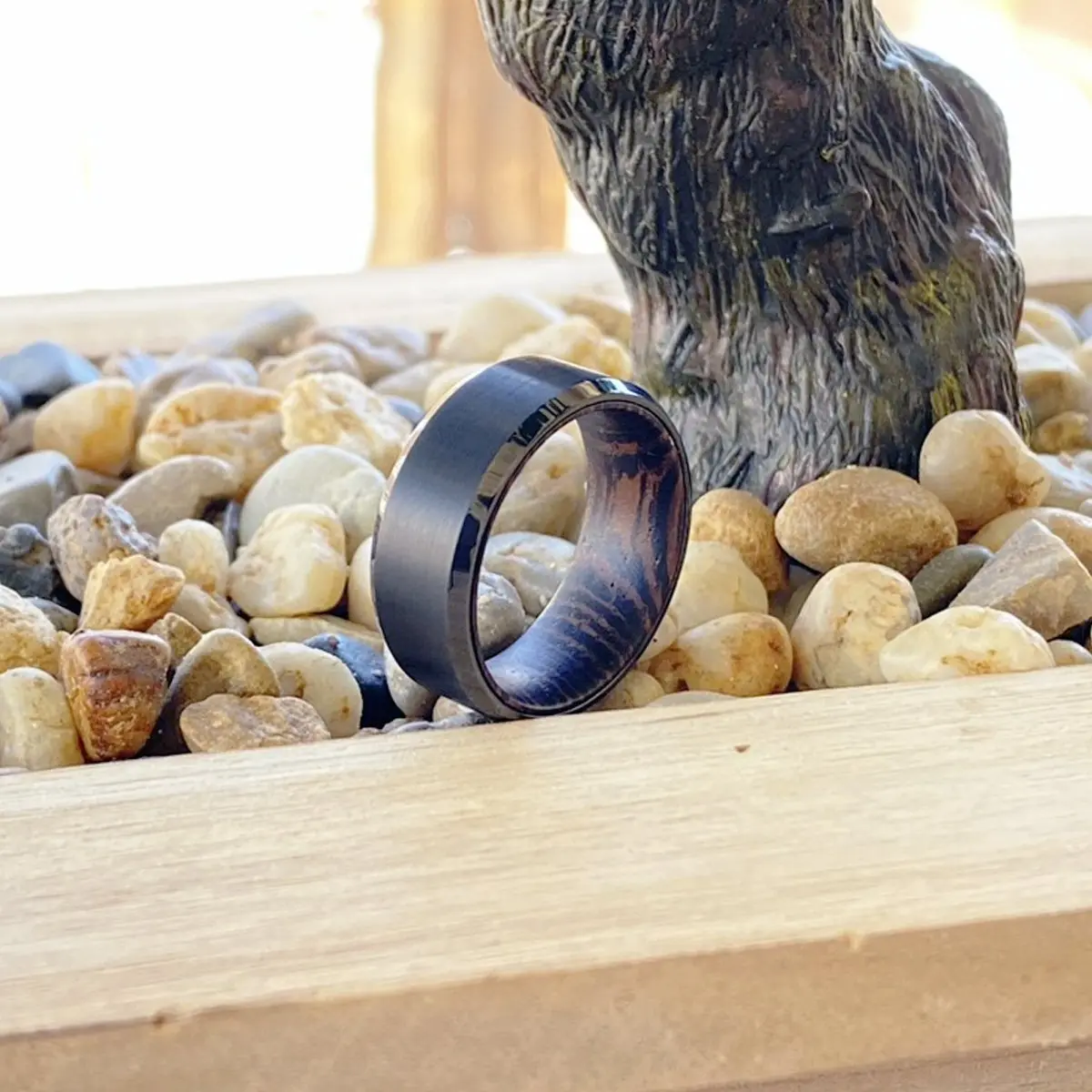 Bravely | Wenge Wood, Black Tungsten Ring, Brushed, Beveled 6