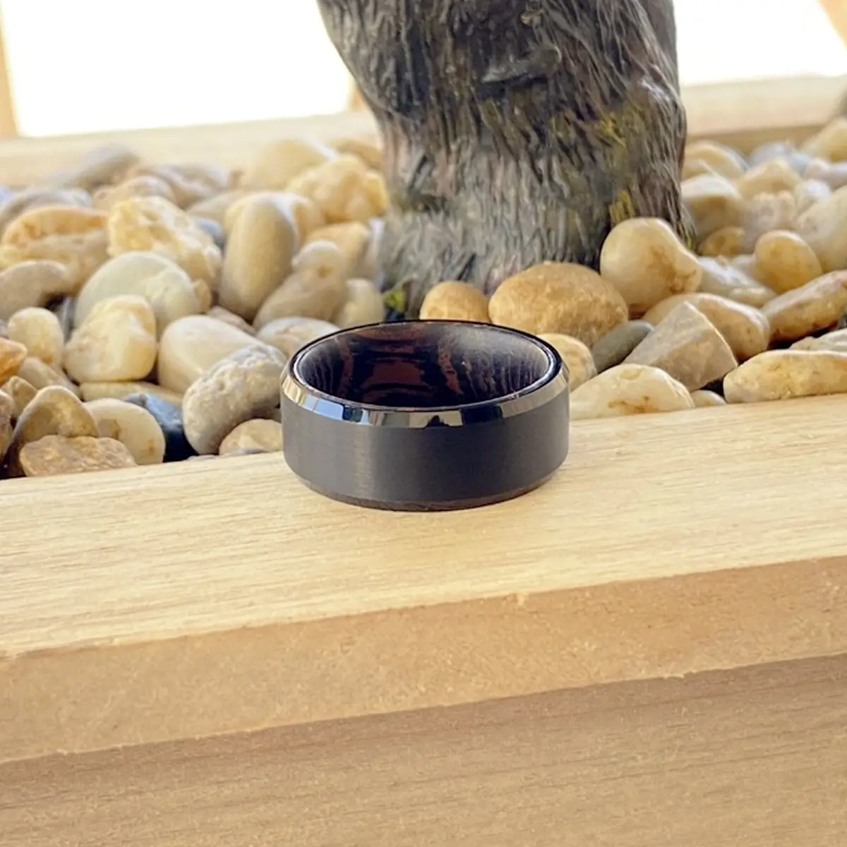 Bravely | Wenge Wood, Black Tungsten Ring, Brushed, Beveled 7