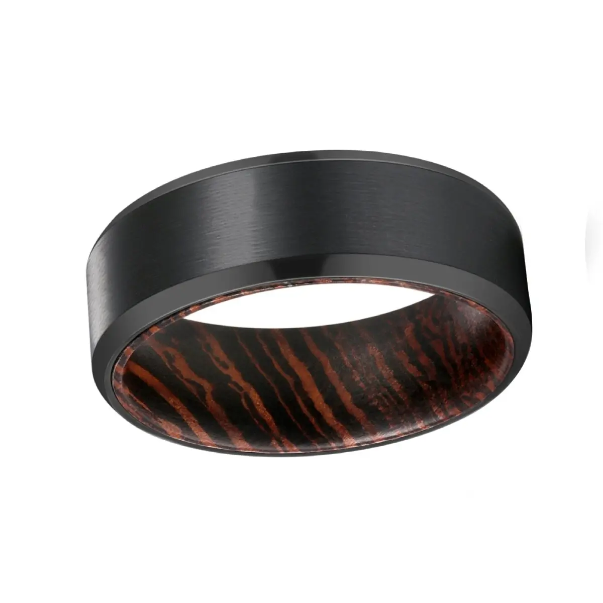 Bravely | Wenge Wood, Black Tungsten Ring, Brushed, Beveled 2