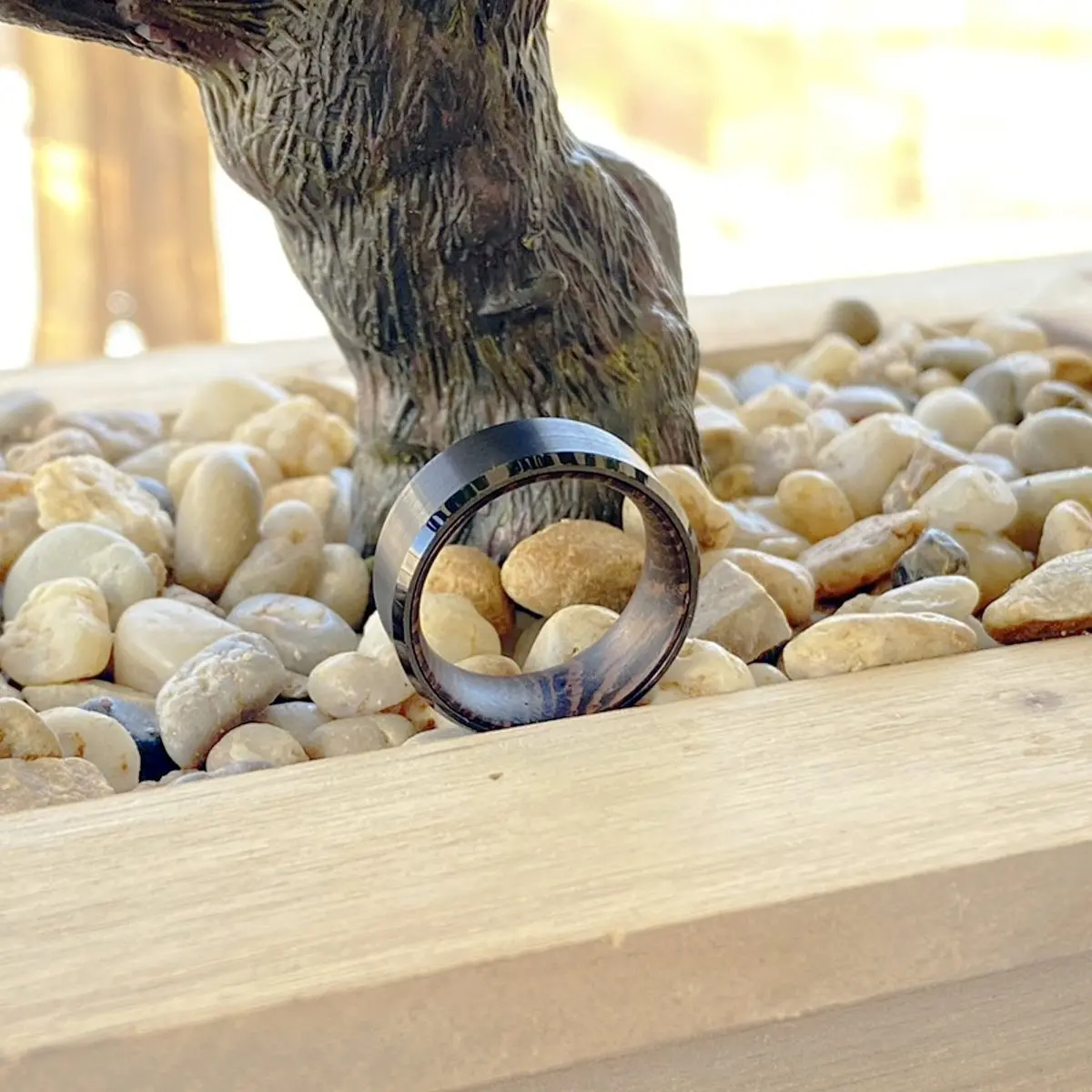Bravely | Wenge Wood, Black Tungsten Ring, Brushed, Beveled 5