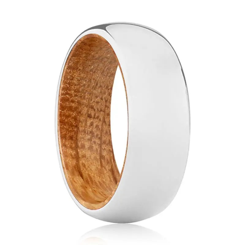 Bravery | Whiskey Barrel Wood, Silver Tungsten Ring, Shiny, Domed 1
