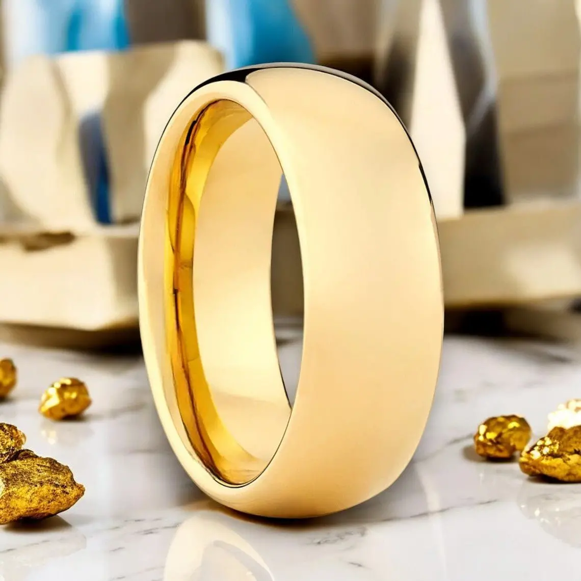 Brillium | Gold Tungsten Ring, Shiny High Polished, Domed 1