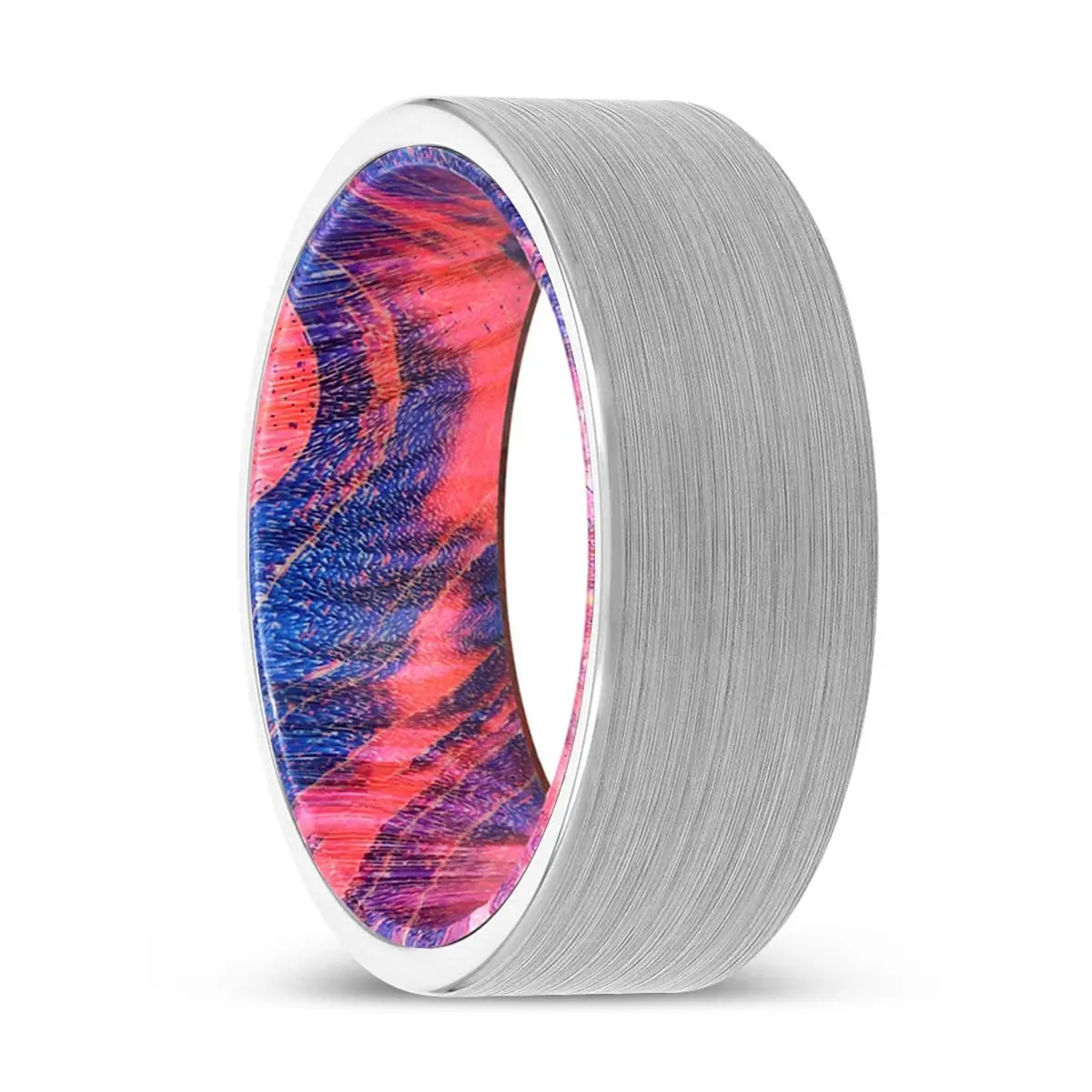 Brogan | Blue & Red Wood, White Tungsten Ring, Brushed, Flat 1