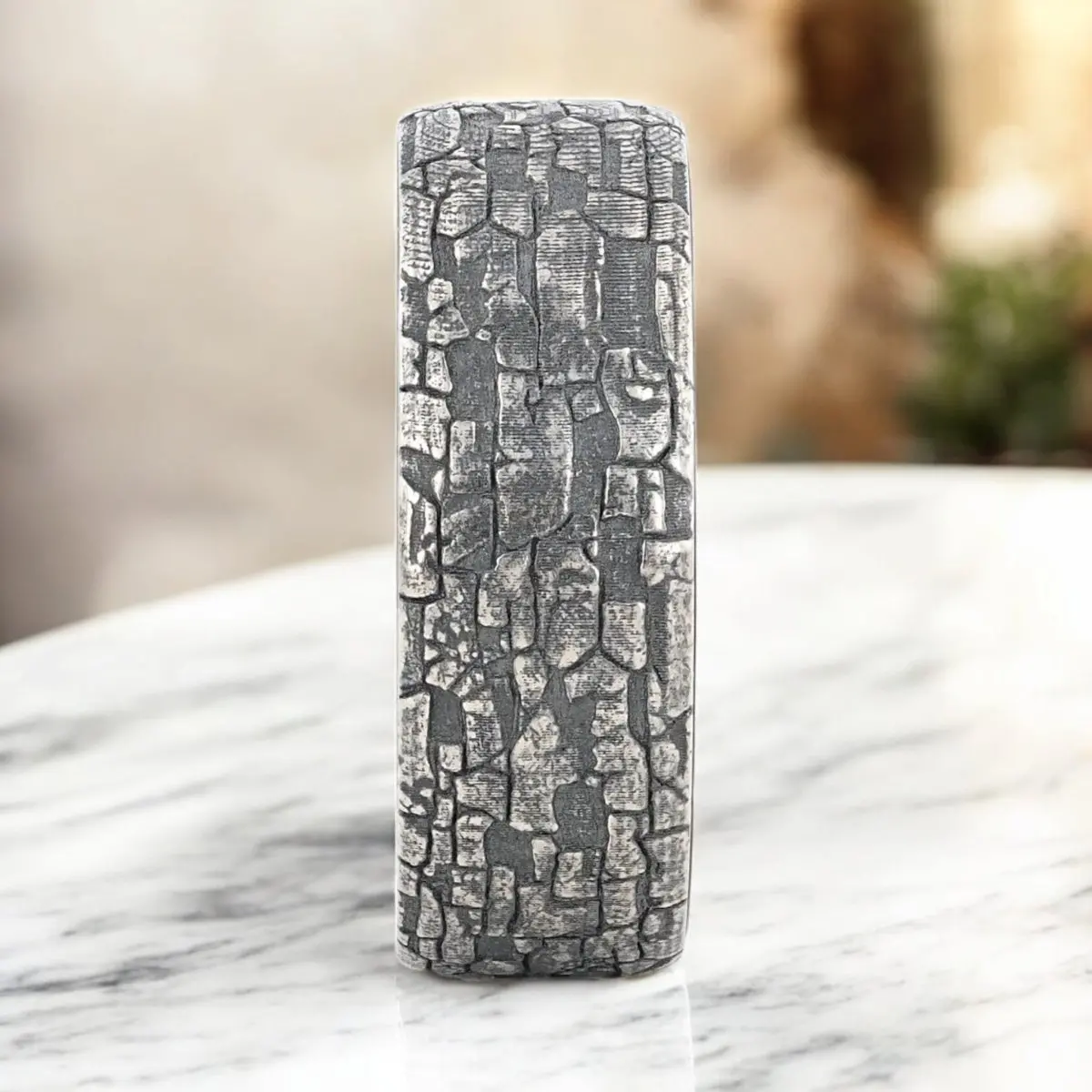 Brookstone | Black Tungsten Ring With Sterling Silver Stonework Pattern 4