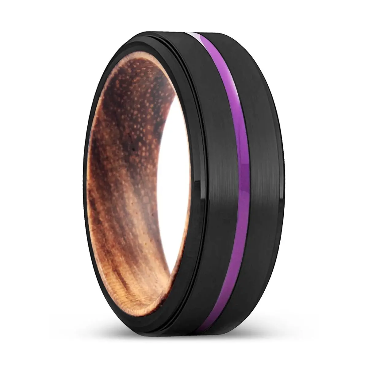 Broome | Zebra Wood, Black Tungsten Ring, Purple Groove, Stepped Edge 1