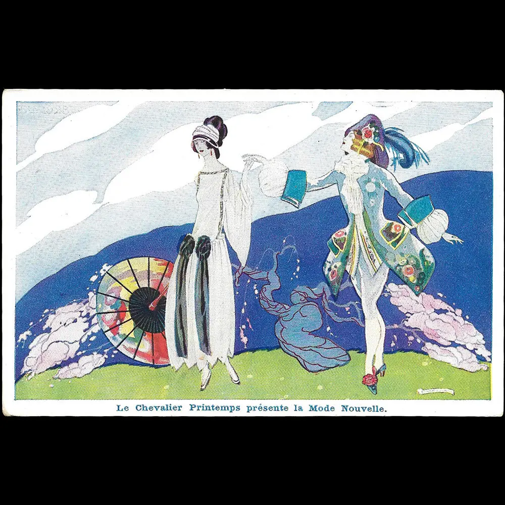Palais De La Nouveauté - Le Chevalier Printemps Présente La Mode Nouvelle, Carte Illustrée Par Umberto Brunelleschi (Circa 1920) 1