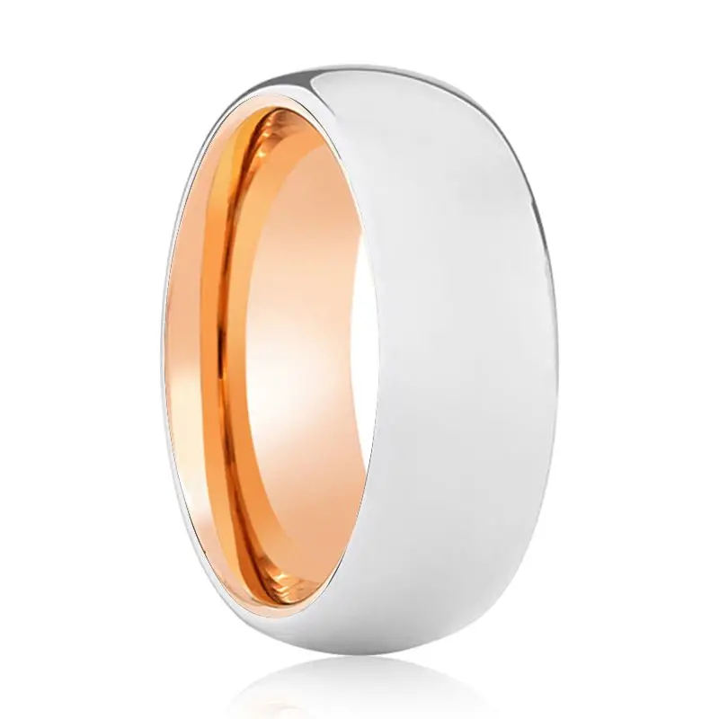 Bruno | Rose Gold Ring, Silver Tungsten Ring, Shiny, Domed 1