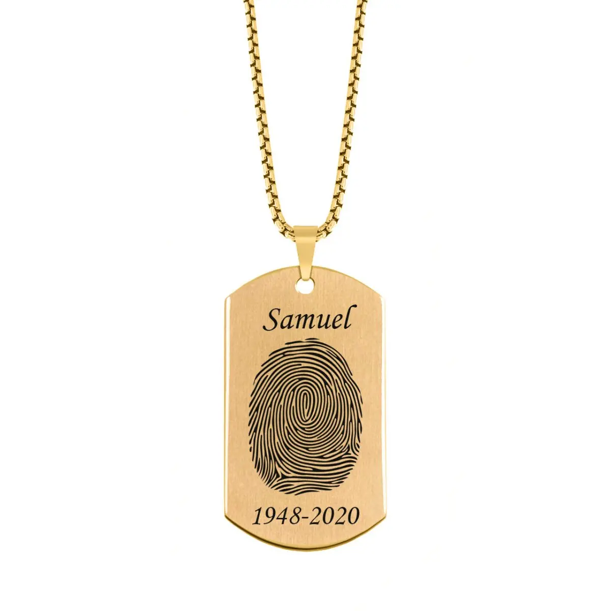 Brushed Stainless Steel Fingerprint Dog Tag Necklace 2