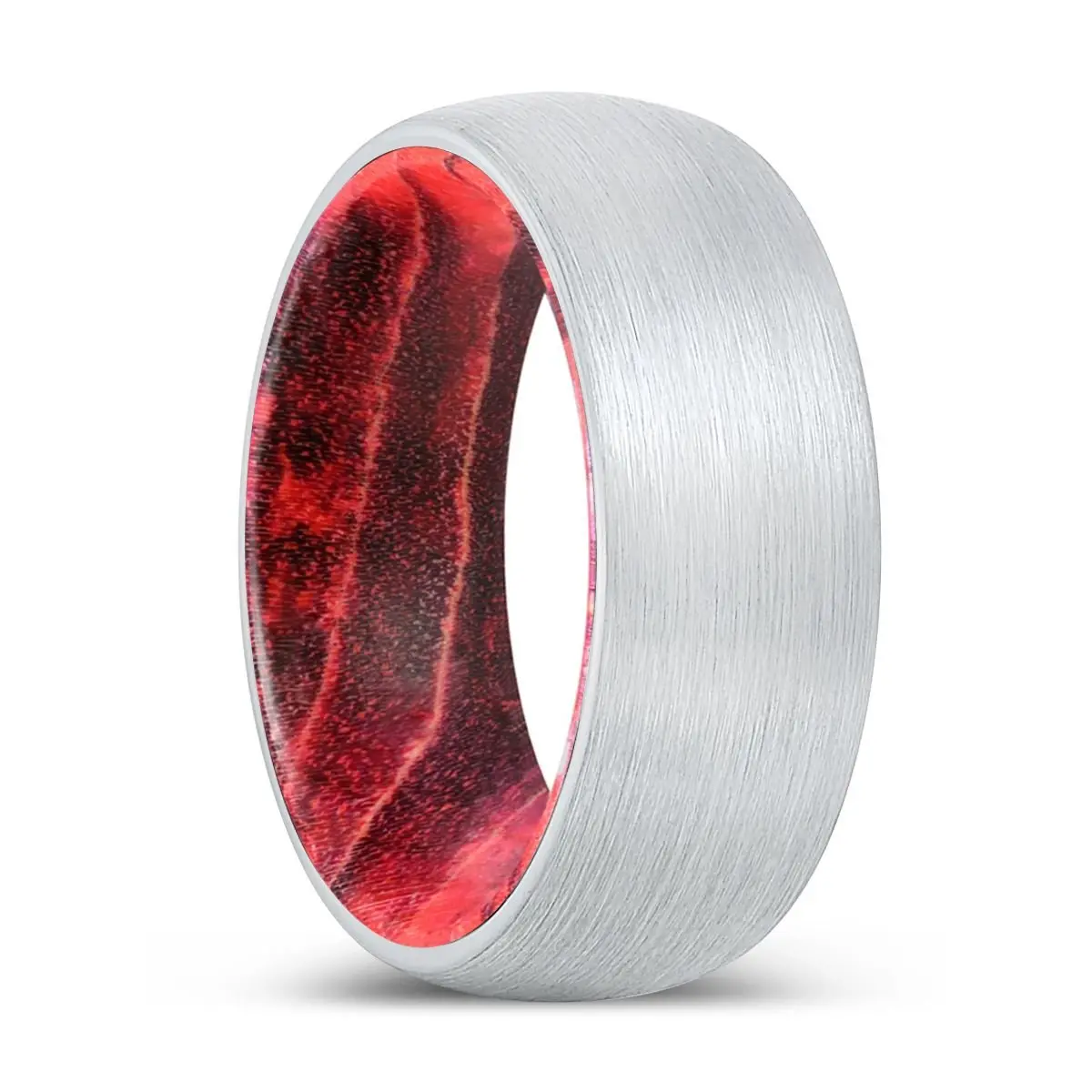 Brute | Black & Red Wood, White Tungsten Ring, Brushed, Domed 1