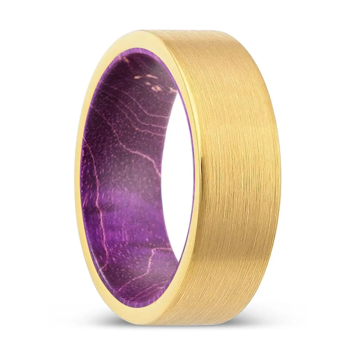 Bryxton | Purple Wood, Gold Tungsten Ring, Brushed, Flat 1