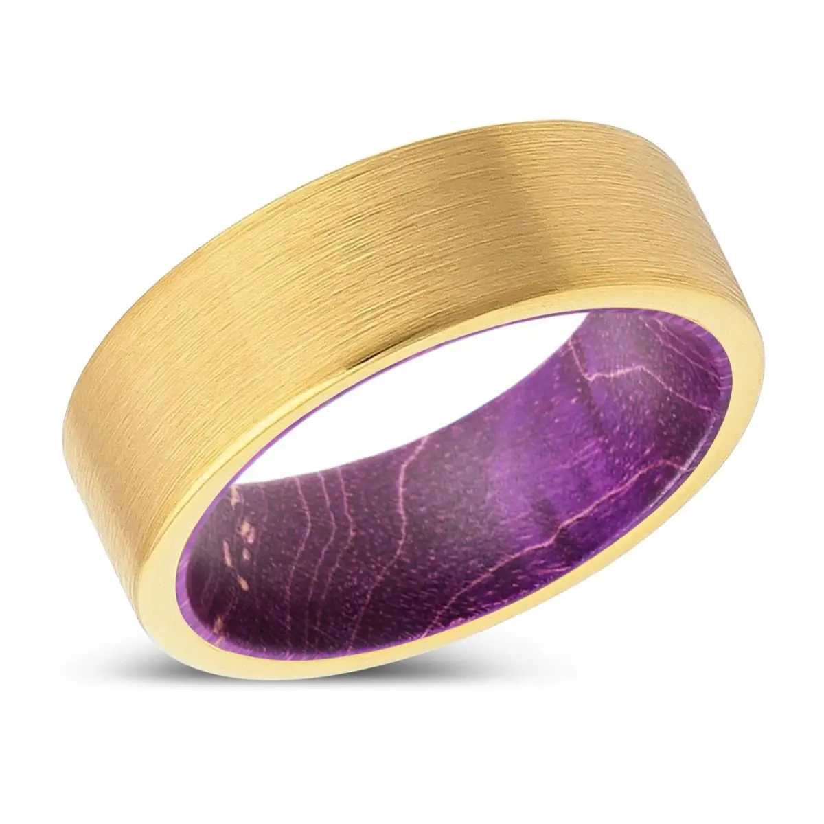 Bryxton | Purple Wood, Gold Tungsten Ring, Brushed, Flat 2