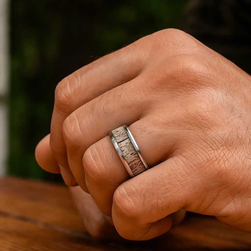 Buck | Ombre Deer Antler Inlay Tungsten Wedding Band 2