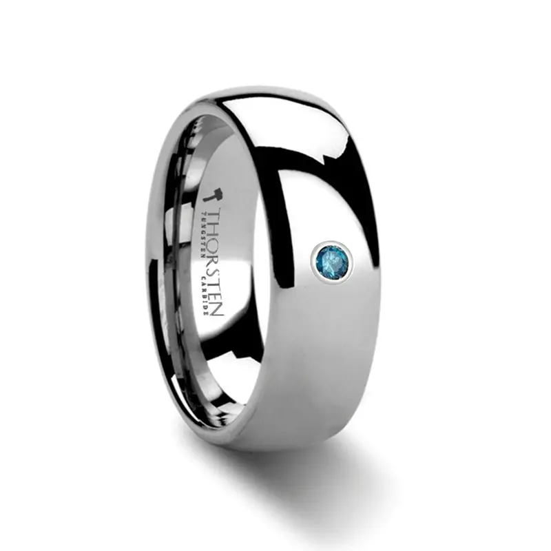 Buckingham | Silver Tungsten Ring, Blue Diamond, Domed 1
