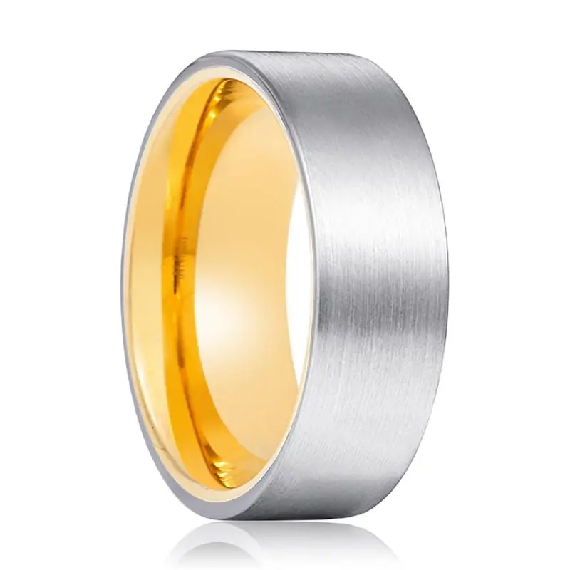 Bumble | Gold Ring, Silver Tungsten Ring, Brushed, Flat 1