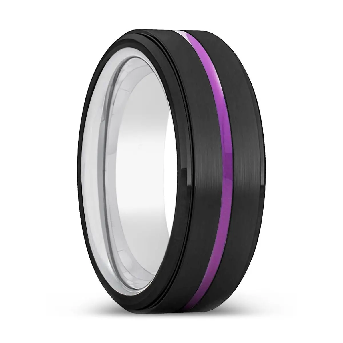 Bunbury | Silver Ring, Black Tungsten Ring, Purple Groove, Stepped Edge 1