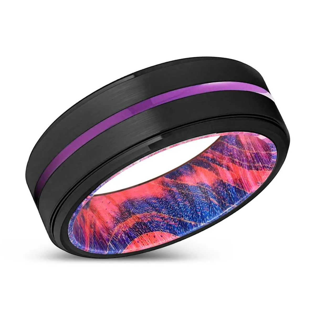 Bundaberg | Blue & Red Wood, Black Tungsten Ring, Purple Groove, Stepped Edge 2