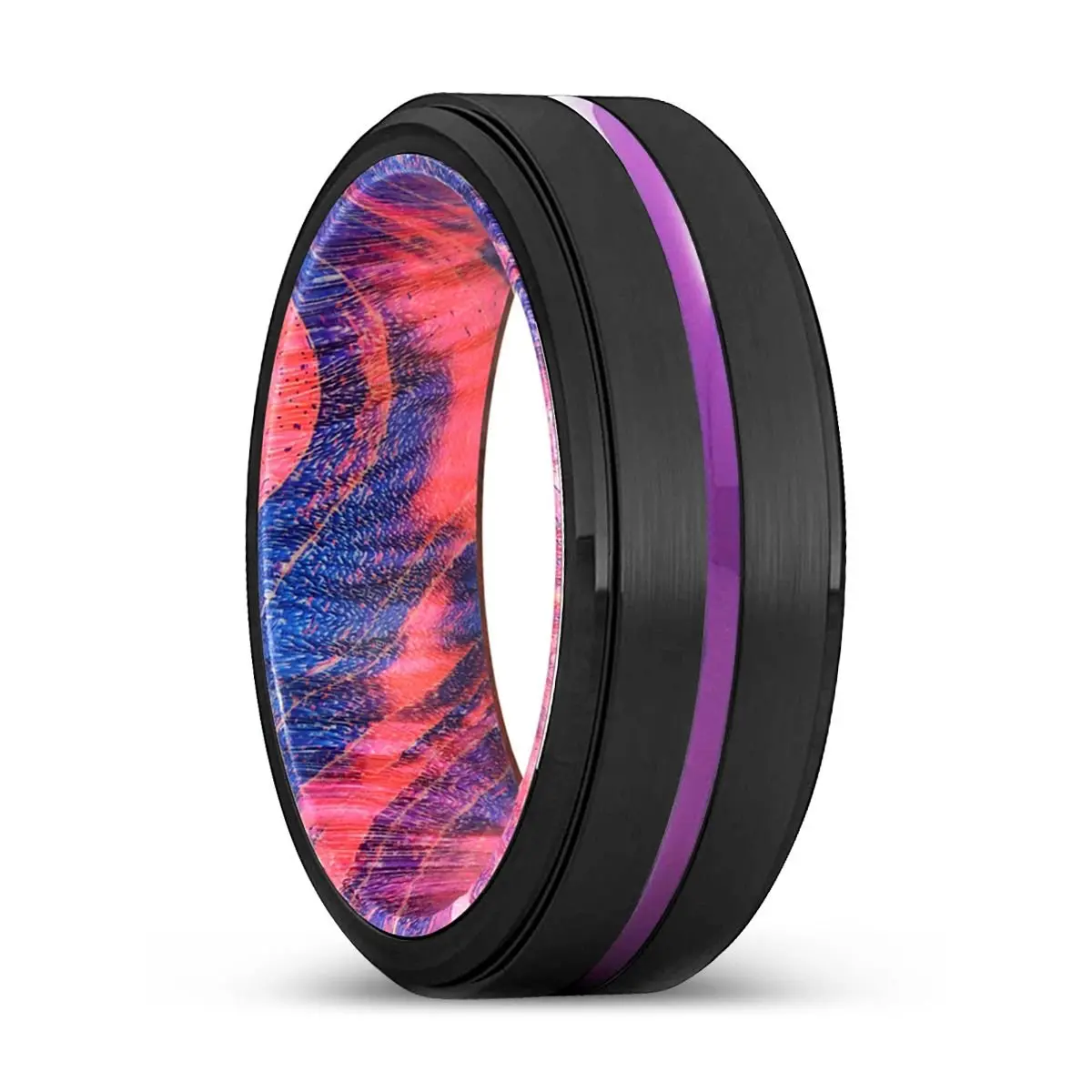 Bundaberg | Blue & Red Wood, Black Tungsten Ring, Purple Groove, Stepped Edge 1