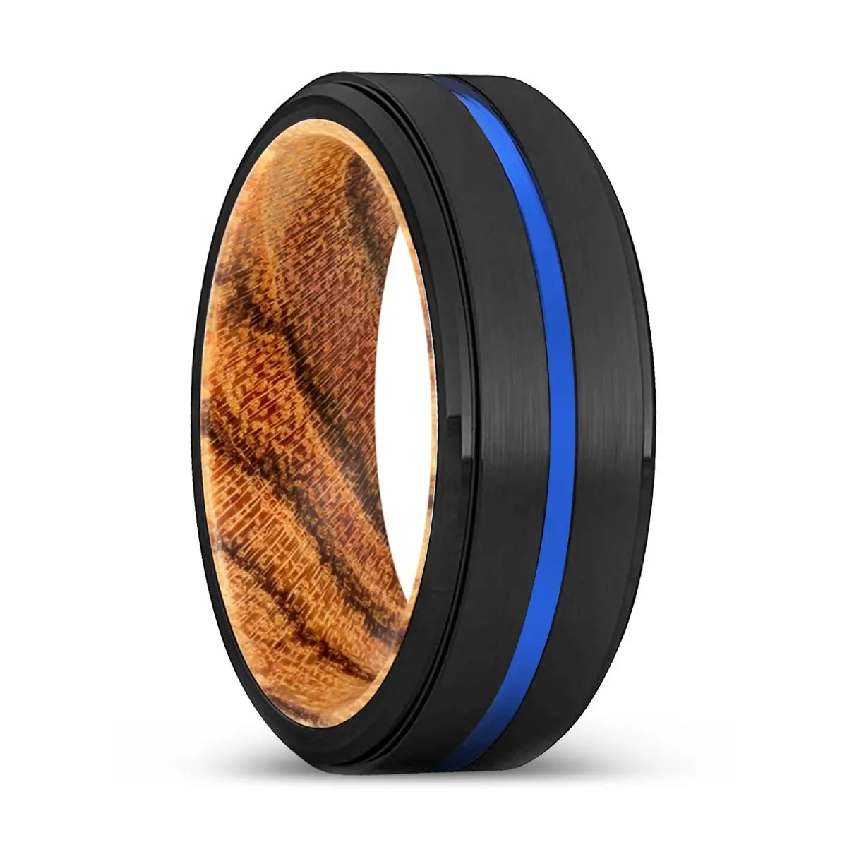 Burst | Bocote Wood, Black Tungsten Ring, Blue Groove, Stepped Edge 1