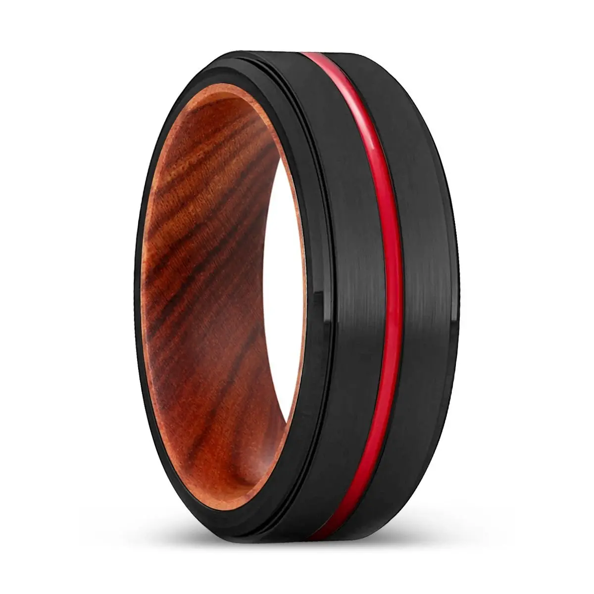 Butcher | Iron Wood, Black Tungsten Ring, Red Groove, Stepped Edge 1