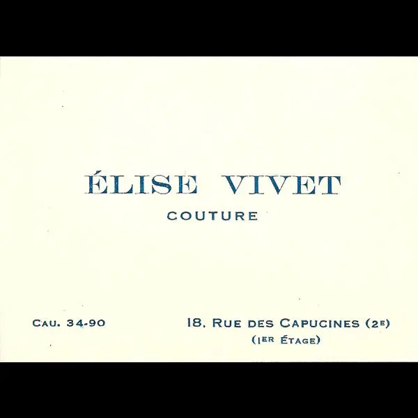 Carte De Visite De La Maison Elise Vivet, 18 Rue Des Capucines À Paris (Circa 1935) 1