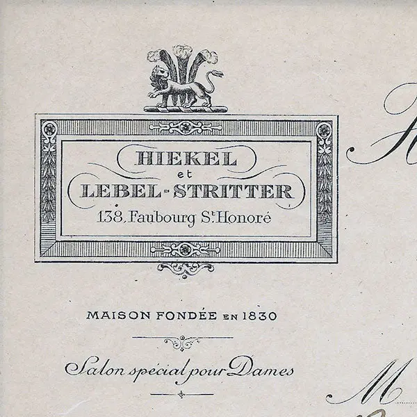 Hiekel & Lebel-Stritter - Facture Du Chapelier, 138 Faubourg Saint Honoré À Paris (1925) 2