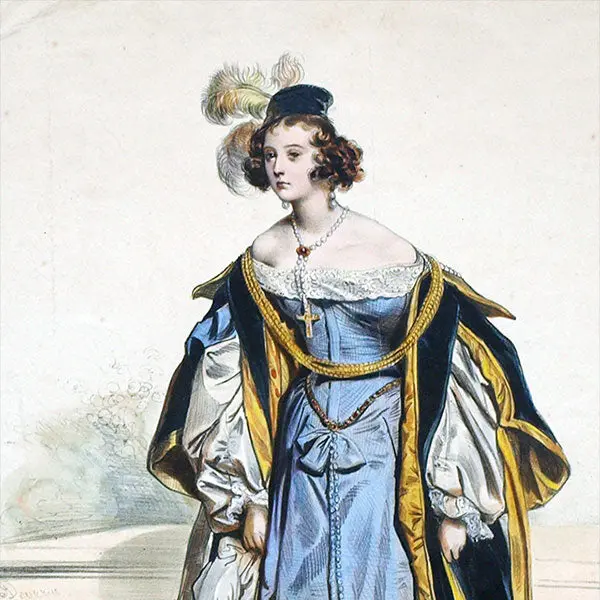 Achile Deveria - Costumes Historiques De Ville Ou De Théâtre, Planche N°5, Costume Espagnol Du Xvième Siècle (1831) 2