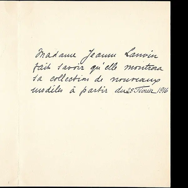Jeanne Lanvin - Invitation Illustrée Par Armand Vallée (1916) 2