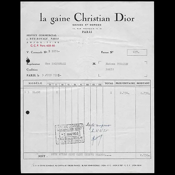 Christian Dior - Facture De La Gaine Christian Dior (1955) 1