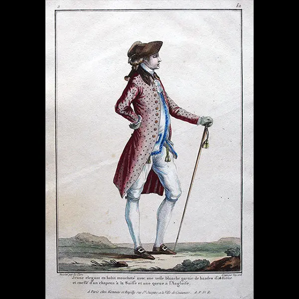 Gallerie Des Modes Et Costumes Français, 1778-1787, Gravure N° J 52, Jeune Élégant Par Leclerc (1778) 1