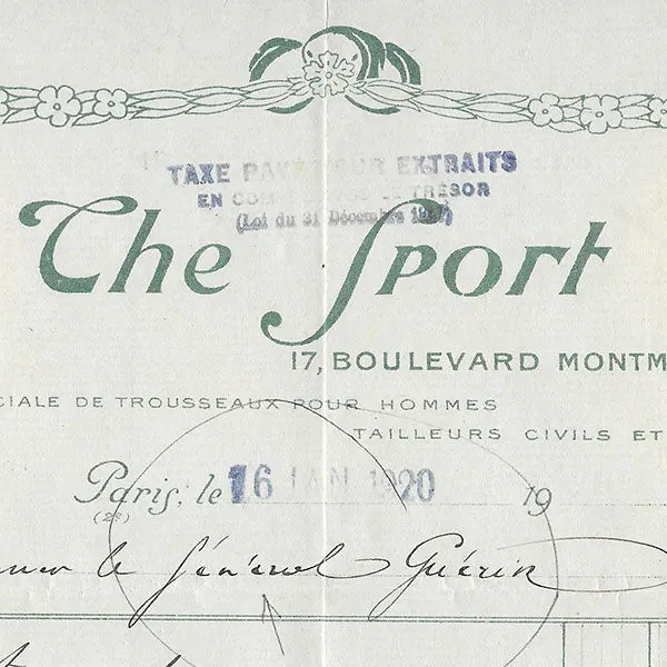 The Sport - Facture Du Tailleur Pour Hommes, 17 Boulevard Montmartre À Paris (1920) 2