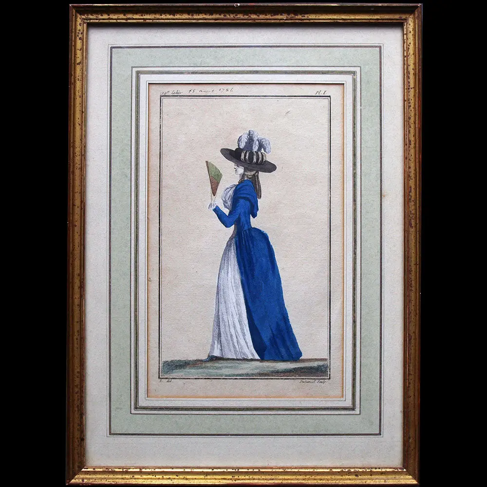 Cabinet Des Modes, Planche 1, 19Ème Cahier - Dame En Redingote Bleue (15 Août 1786) 1