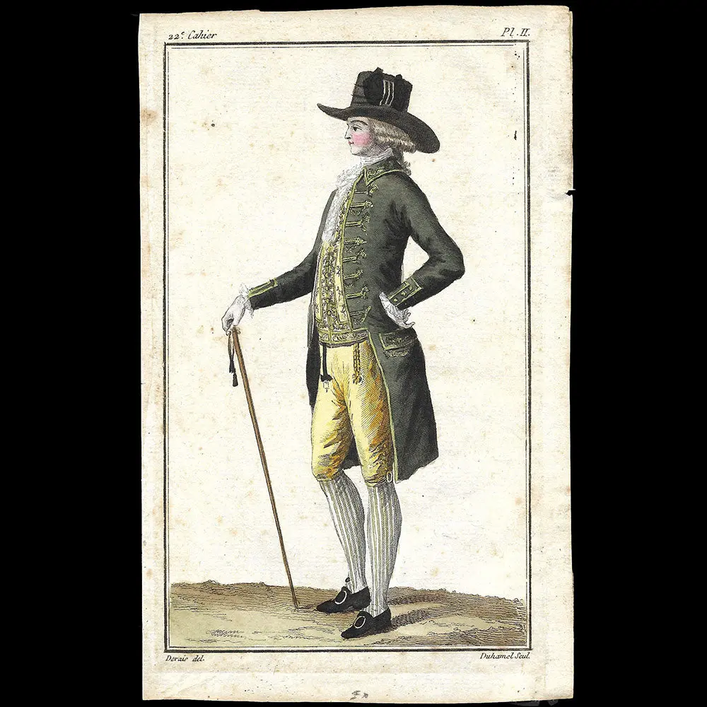 Cabinet Des Modes, 22Ème Cahier, Planche 2 - Jeune Homme En Frac Vert Dragon (1Er Octobre 1786) 1
